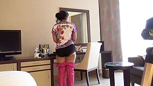 Kajol's Hotel Thrill Bursts with Standing Sex Blowjob and Deep Pussy Thrusts