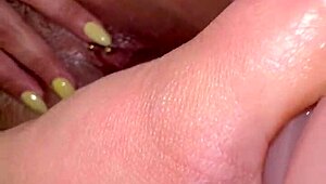 amateur squirts white cream masturbating wet pussy with dildo on cam