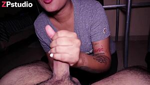 She SUCKS stepbro's cock then SWALLOWS his thick CUM in mouth