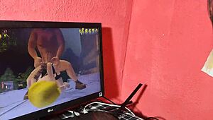 i catch her playing porn game and she begs for rough anal riding to orgasm