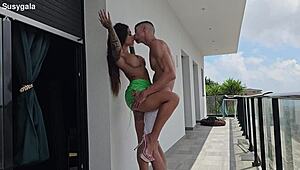 neighbor's huge monster cock bends me over balcony railing for deepthroat doggystyle fuck