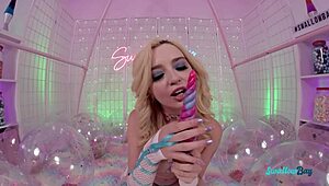 hot tiny blonde teen's tight pussy rides massive horny cock deep