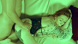 Watching TV with Redhead Stepmom Leads to Hardcore Pussy Pounding on Couch