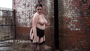 Chubby BBW Alyss Flashes Nude in Public Outdoor Masturbation