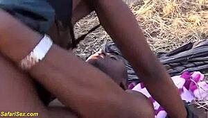 B ebony milf deepthroats monster black cock outdoors in latex taboo