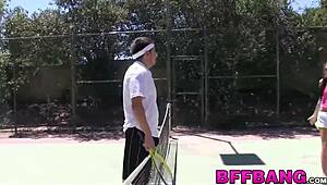 Two adorable naughty teens get pussies drilled outdoors doggystyle bent over