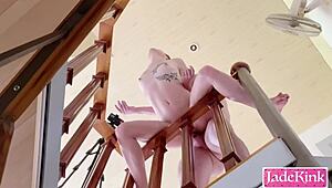 Kinky Blonde Couple Fucks Roughly On Staircase With Bondage And Spanking