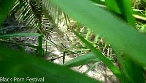 skinny african tribe girl labors outdoors in the wild