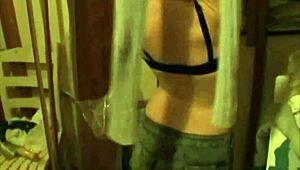 dagfs cute blonde neighbor strips panties teases shaved pussy in slim body show