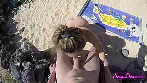 Sexydeas Tanned Beach Ass Shakes in POV Doggystyle Cumshot