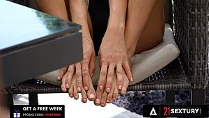 her pretty feet cum covered after rough latina fucking and footjob riding