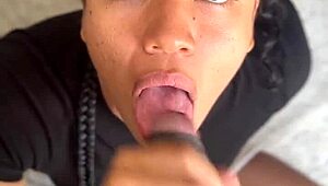 Stepsister's Brunette Bestie Sneaks In for Secret Oral Tease