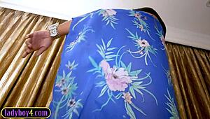 bubble butt asian ladyboy's big tits bounce during bareback anal doggystyle