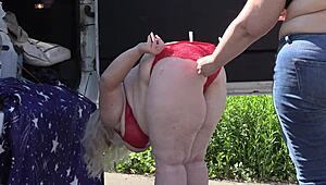 mature lesbians with huge asses... i'm spying on their outdoor lingerie play in the park