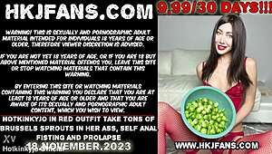hotkinkyjo stuffs brussels sprouts in red outfit ass fisting prolapse