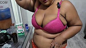 Stepmom Fucked Hard in Kitchen by Stepdaughter. She Squirts and Takes Massive Cumshots on Big Natural Tits