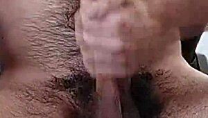 latina strokes her fat monster cock hard in amateur masturbation closeup