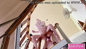 Kinky Blonde Couple Fucks Roughly On Staircase With Bondage And Spanking
