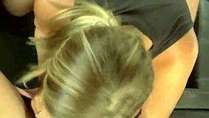 blonde babe gets her ass eaten and gives footjob in the car