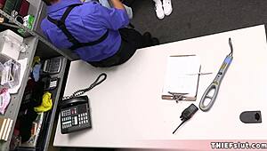 Cute petite blonde californian shoplifter caught bent over fucked rough doggystyle by mall cop on cctv