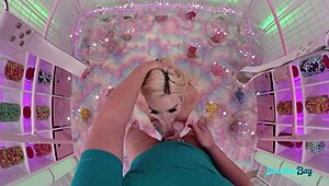 hot tiny blonde teen's tight pussy rides massive horny cock deep