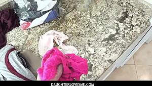 POV: Horny teen stepdaughter Raven begs stepdad's cock after stepmom leaves