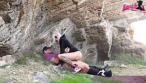 What if a skinny German blonde milf gets picked up for beach outdoor sex?