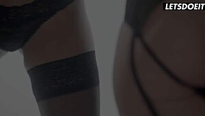 hot babes finger lick pussies in steamy morning stockings lesbian play