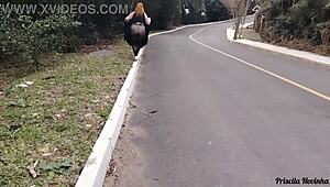 priscila hits the streets in see-thru skirt NO PANTIES flashing big naturals