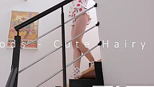 cute brunette teen smells her hairy pussy panties then fingers it hard