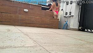 Wife sneaks off cheating bangs pool boy behind hubby's back