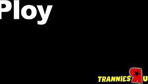 gaze at this goth asian shemale's huge tits while she cums from solo anal play