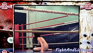 muscular lesbians pin each other down hard in the ring!