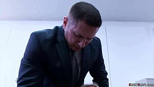 Busty Blonde Secretary Bound in BDSM Gangbang for Rough Double Penetration Anal Deepthroat