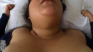 Chubby horny latina pulls off condom for raw creampie missionary fuck