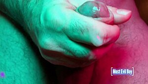 stroking massive cock to explosive frontal cumshot close-up