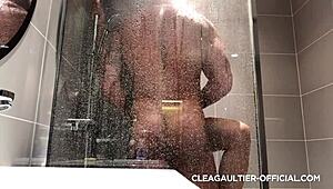 clea gaultier takes a steamy shower bathing brunette french beauty