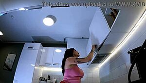 hot redhead cheerleader flashes see through panties kitchen over knee socks 🥵