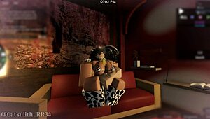 she rides cow costume on sofa fingering pussy during amateur fuck session