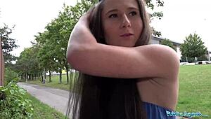 😏 lara fox's skinny ass gets spunk-covered in public garage pickup!