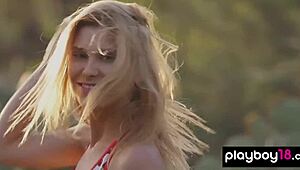 nude ukrainian emily rise flaunts shaved pussy and perky tits outdoors