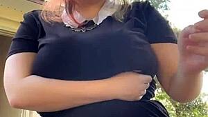 Sexy Alt Milf Neighbor Smokes Seductively Backyard