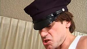 Whore cop chokes on black monster cock before interracial anal and facial explosion