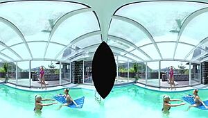 four shaved euro blondes with huge tits lick pussies asses at poolside foursome orgy