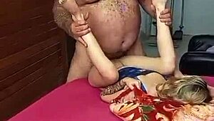 why does this sexy hairy lingerie bodybuilder always crave her old man's arms?