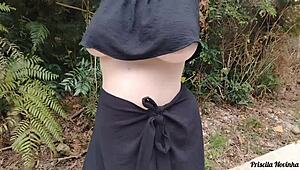 priscila hits the streets in see-thru skirt NO PANTIES flashing big naturals