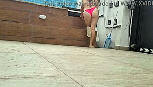 Wife sneaks off cheating bangs pool boy behind hubby's back