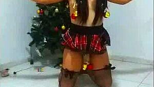 picture her bound as christmas slave whore gagging on cock in humiliating bdsm