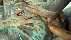 Heavily Tattooed Slut Gapes Asshole Monster Cock Sloppy Anal to Mouth Facial