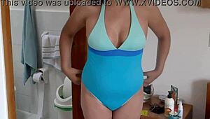 Stepson films stepmom in bikini flashing beach then masturbates wildly